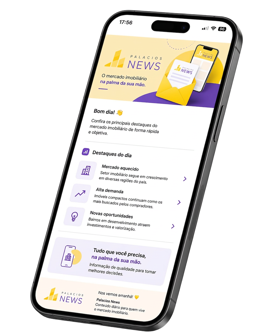 Prévia da newsletter Palacios News no celular